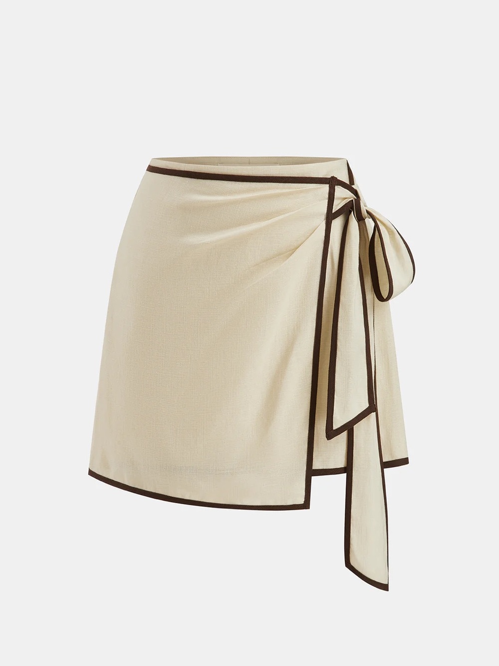 COMMENSE Contrast Piping Linen-Blend Wrap Mini Skirt - size XSmall